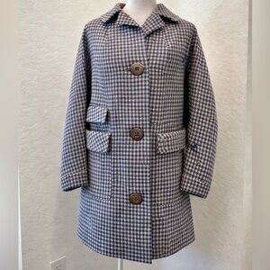 Mono London Refurb 1960s Houndstooth Wool Coat | Blue + Yellow/Cream Peacoat